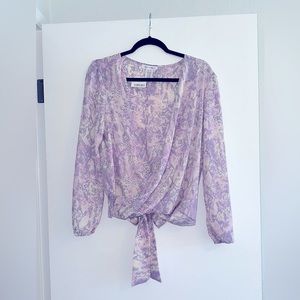 Women’s purple snakeskin long sleeved sheer top size Large